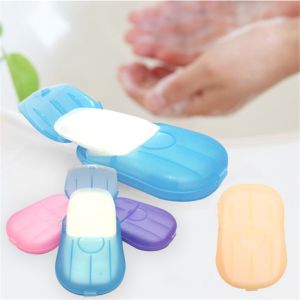 Portable Travel Disposable Hand Soap Tablets in Mini Paper Containers in Blue Pink Purple and Yellow