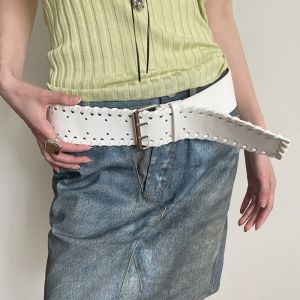 WUSHUWUJI Y2k PU Leather Waistband Woven Korean Style Women Wide Belt Fashion Waist Belt Western Cowboy Belt Women
