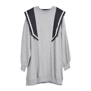 XITAO Patchwork Dress   Contrast Color Women Small Fresh 2024 Spring Pullover Full Sleeve Casual Style Dress XJ5139