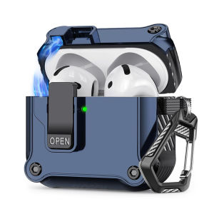 【Kẹp khóa an toàn】ốp bật lên tự động cho AirPods 4 / Pro2 / Pro / 2nd / 1 Ốp toàn thân bậc quân sự Ốp tai nghe gắn tai không dây bảo vệ cứng chống sốc có móc khóa