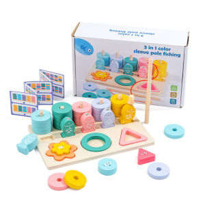 SKISOPGO Montessori Wooden Toys Shape Matching Puzzles Magnetic Fishing Game Kids Learning Educational Gifts