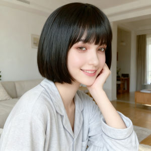 Wig female short straight hair trim clavicle hair full head cute girl bobo