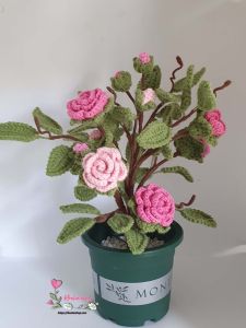 Chậu hoa len trưng tết - tạo hình cây hoa hồng
