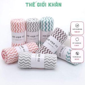 Khăn Mặt Lông Cừu Xuất Hàn Vân Kẻ Sọc Siêu Mềm 25cm*50cm