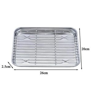 Stainless Steel Rectangule Tray with Baking Rack Rectangular BBQ Plate Serving Tray