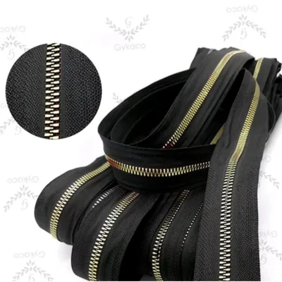 Daun Resleting BESI (2 Arah - GIGI BESAR) No. 5B (01 hitam) EMAS MUDA - Aksesoris Tas (IMPORT)