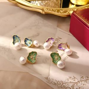 Summer New Earrings Jewelry Shell Pearl Enamel Craft 925 Silver Needle Earrings Fashion Versatile Drop Earrings