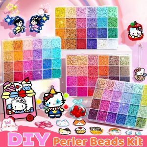 DIY Perler Beads 24/48 Colors Fuse Puzzle Beads Kit with Pegboards Ironing Paper for Kids