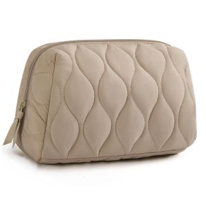JUSTODO Wide-open Makeup Bag Quilted Travel Essentials Makeup Organizer Case Fashion Puffy Padded Travel Cosmetic Bag for Women