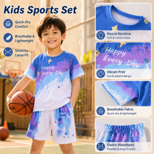 AILEBE Kids Sets Trendy Gradient Sports Jersey Shorts Set Quick-Dry Breathable Lightweight Summer Activewear Soft Stretchy Loose Comfy Fit Elastic Waistband Perfect For Basketball Play Daily Pambahay OOTD Boys Girls 1-12 Years