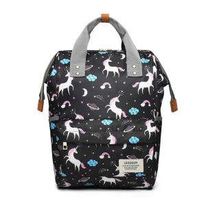 Lequeen ถุงผ้าอ้อมกระเป๋าเดินทางกระเป๋าเป้สะพายหลังยูนิคอร์นการ์ตูนที่มีสีสันกระเป๋าพยาบาลแม่กระเป๋าผ้าอ้อมกระเป๋าอุปกรณ์เสริมทารก