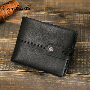 CONTACTS Genuine Leather Men Wallets Brand Hasp Coin Purse Small Card Holder Money Clips Vintage Male Wallets Bags Handbags