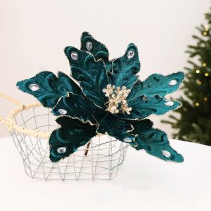 CONISTON Glitter Velvet Christmas Poinsettia Pick DIY Craft Lifelike Flocked Magnolia Flowers Floral Arrangement Vibrant Xmas Tree Flower Stem Wreath Embellish
