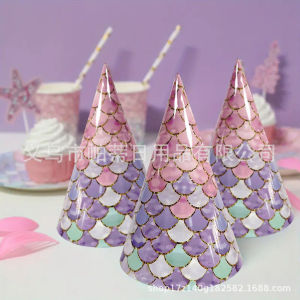 ข้ามพรมแดนใหม่หมวกปาร์ตี้นางเงือกสีชมพูค่อยๆเปลี่ยนเกล็ดปลาอุปกรณ์งานเลี้ยงวันเกิดของเด็กหมวกกระดาษแบบใช้แล้วทิ้ง