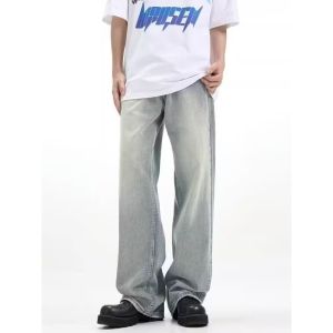 IELGY【S-3XL】American Jeans Mens Washable Old Ice Silk Yellow Mud Dyed Pants Trendy High Street Loose Straight Leg Pants