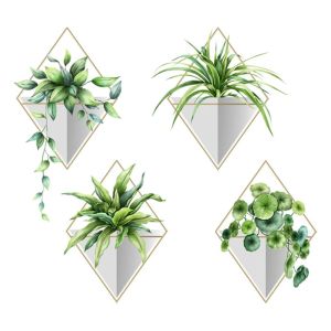 MODAQUICK Self-adhesive Green Plant Wall Sticker PVC Waterproof Plant Wall Decals Posters Potted Pattern Art Mural Sticker Home Decor