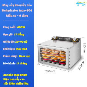 Máy Sấy Thực Phẩm Dehydrator 6 Khay Inox 304 Cao Cấp – Thiết Kế Cửa Trượt Độc Quyền Sấy Đối Lưu 360 Độ