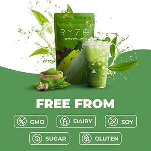 RYZE Matcha Mushroom Coffee 30 Servings | Mushroom Coffee Drink | Low Acid | Keto Friendly | Focus & Calm Support | Ready Stock Singapore