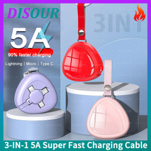 DISOUR Original 3 IN 1 5A Super Fast Charging Cable With Lanyard Retractable Adjustable Micro USB/Type-C/Lightning Data Charger Cable Portable For IOS Android For iPhone Xiaomi Huawei Samsung Redmi