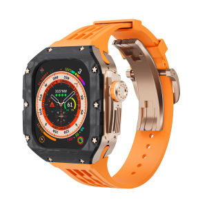 YALILAI Luxury Carbon Fiber Richard RM Mod Kit for Apple Watch Ultra 3/2 49mm New Premium GD Series Carbon Fiber Case and Titanium Alloy Middle Frame with Fluororubber Folding Buckle Strap Set