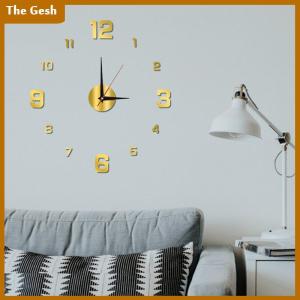 [The Gesh] นาฬิกาแขวนผนังแบบทำมือสำหรับบ้านสำนักงานไร้กรอบนาฬิกาติดผนัง3D ทันสมัยสติกเกอร์กระจกนาฬิกาแขวนผนังดีไซน์ห้องโรงแรมของตกแต่งโรงเรียน