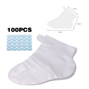 100PCS Plastik Bening Penutup Sarung Kaki SPA Pedicure Disposable Foot Cover Bath Liner Foot Wax Cover Bag Sock
