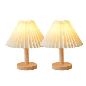 2PCS Table Lamp Solid Wood Led Lamp Creative Folding Retro Pleated Lamp Bedside Night Light