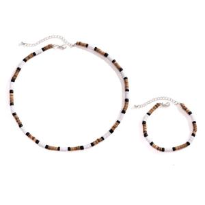 Fashionable Coconuts Shell Bead Necklace and Bracelet Set Portable Accessory for Trendy Women Ladies Casual Wear
