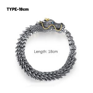 Vintage Mens Punk Domineering Ancient Dragon Snake Link Bracelets Accessories Hiphop Style 925 Sterling Silver Fashion Jewelry Fashion Retro Silver Plated Dragon Head Keel Bracelet for Men Holiday Gift Hip Hop Punk Chain Hand Jewelry Accessories