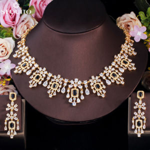SEQUITO Bông Tai Vòng Cổ Choker Tua Rua Dài Đính Đá CZ Màu Vàng Mạ Vàng Cho Cô Dâu Sang Trọng Bộ Trang Sức Tiệc Cưới Phong Cách Ả Rập Độc Đáo Cho Nữ SJ215