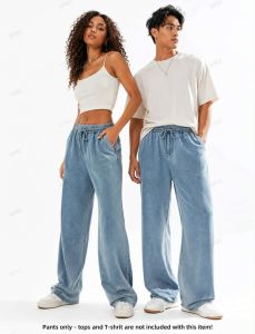 DD..New Men Casual Wide Leg Full Length Pants with Elastic Waistband