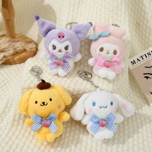 Kawaii Hello Kitty Plush Keychain Cinnamoroll Kuromi My Melody Keychains Cute Girl Room Decor Holiday Gifts Toys for Girls