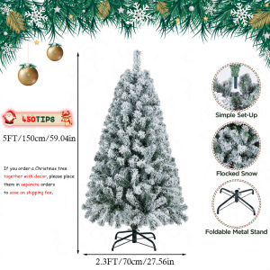 NUVOX 5/6/7/8FT Christmas Tree Artificial Snow Flocked Pine TreeWarm-White & Multicolored LightsMetal BaseHome Office Party Decoration