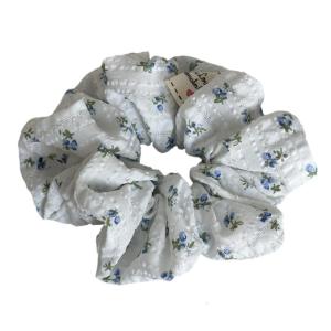 Elegant French Floral Design Scrunchies For Women Ponytail Holder Breathable Fabric Hair Accessories Daily Use