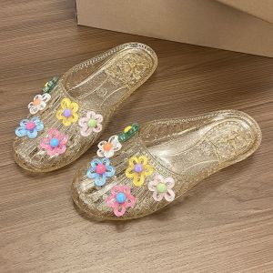 [Free Shipping] Summer Friendship Slippers Transparent Hollow Flower Womens Shoes New Fashionable and Comfortable Flower Friendship Crystal Slippers for Women