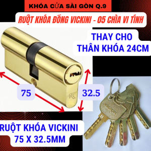 XẢ KHO SIÊU RẺ - Ruột khóa / tim khóa VICKINI 41108 ( 75 x 32.5 mm) - 2 bên chìa vàng đồng - tim thau xịn