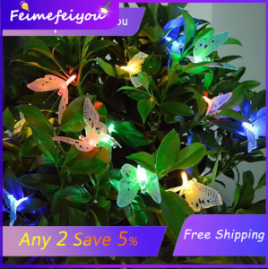 LED Outdoor Lighting/ Solar Decorative light Waterproof Simulation Butterfly style 12 LED 4 color lamp  garden courtyard lawn decoration lights Use solar power 800mAh battery