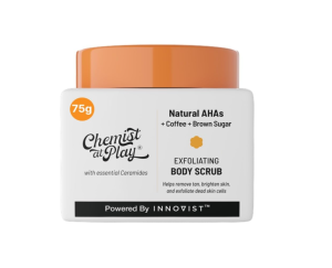 Chemist at Play Exfoliating Body Scrub For Removing Tan & Dead Skin Cells | Rough & Bumpy Skin Tanned & Pigmented Skin | For Smooth Soft & Bright Skin | Natural AHAs | Coffee | For Men & Women | 75g