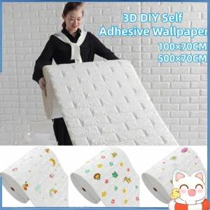 70×100/500cm 3D Dinding Wallpaper DIY Foam Wall Paper Anti-collision Insulation Home Decor Sticker