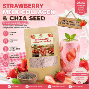 Fresh Strawberry Milk Collagen Drink With Chia Seeds 100g | Low Calorie Beauty Drink Powder