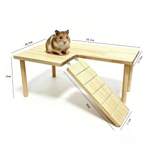 CANICECA Easy To Install Ladder Platform Wooden L-shaped Hamster Playground Cage Decor Hamster Shelter House for Small Pets