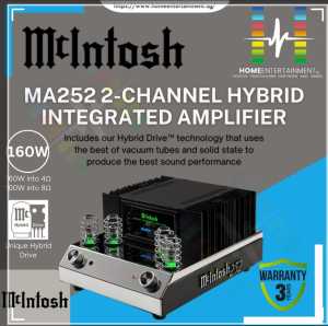 Mcintosh MA252 Hybrid Drive Amplifier | 2 Channel Hybrid Integrated Amplifier with Best of Vacuum Tubes + Solid State To Produce The BEST Sound Performance 160W Per Channel [3 Years Official Warranty]