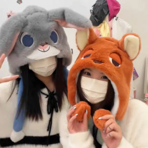 Kawaii Judy Nick Hat Anime Zootopia Girl Plush Keep Warm The Hat Will Move When You Pinch Your Ears Kids toy Gifts