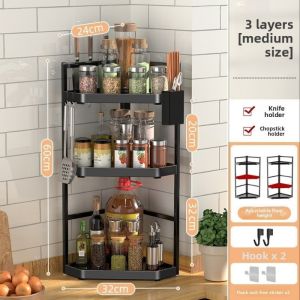 NEXASHOP Carbon Steel Condiments Rack with Hooks 2/3 Layer Storage Rack Household Corner Stand Seasoning Rack Spice Rack