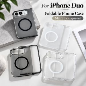 LP9U Matte Foldable Phone Case Shockproof Transparent Flip Phone Protector Minimalist Scratch resistant ic PC Cover for iPhone Duo