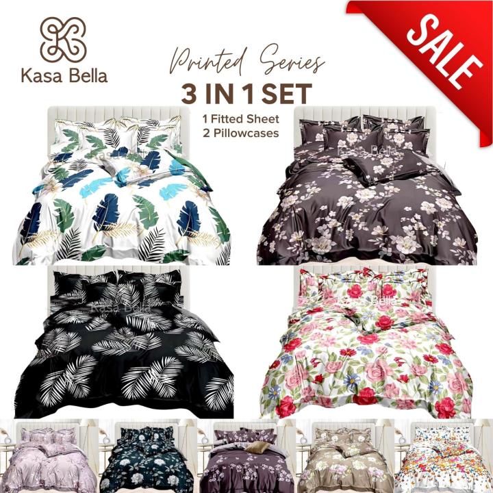 Kasa Bella 3in1 Tropical Plants Printed Bedsheet and Pillowcase Set