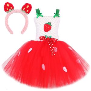 Cute Strawberry Tutu Dress for Girls Christmas Halloween Costumes Kids Toddler Birthday Party Outfit Children Cake Smash Clothes2026