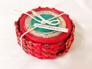 ECO STORY™ Paper-woven Round Cup Coasters n Rattan Holder Set 6 pcs