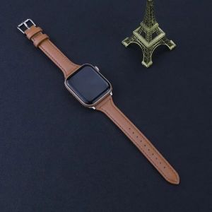 Slim Leather Strap for Apple Watch Ultra 2/Ultra 49mm 45mm 41mm 44mm 40mm 42mm 38mm iWatch Genuine Leather Band for Apple Watch Serie 9 8 7 6 5 4 3 2 1 Series SE SE2