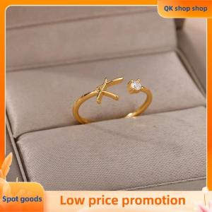 ✨QK shop✨ Tiny Initial Letter Rings For Women Stainless Steel A-Z Letters Adjustable Ring Female Christmas Aesthetic Jewelry